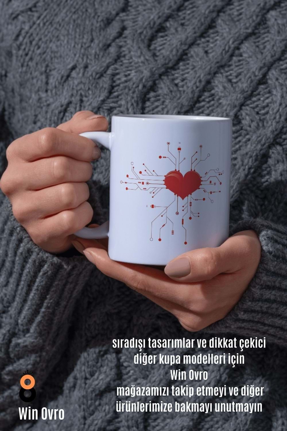 Win Ovro Premium Beyaz Porselen Hediye Çift Yön Baskılı Kupa Bardak - Aşk Kalp Love eee