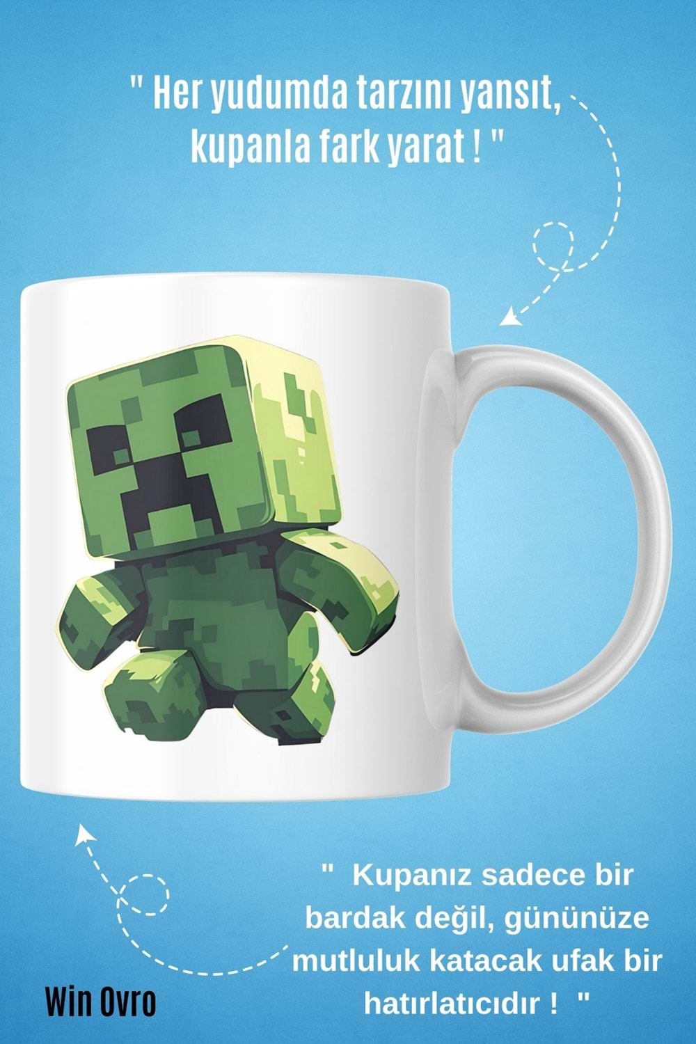 Win Ovro Premium Beyaz Porselen Hediye Çift Yön Baskılı Kupa Bardak - Minecraft 01