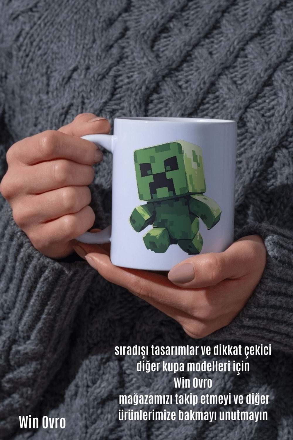 Win Ovro Premium Beyaz Porselen Hediye Çift Yön Baskılı Kupa Bardak - Minecraft 01