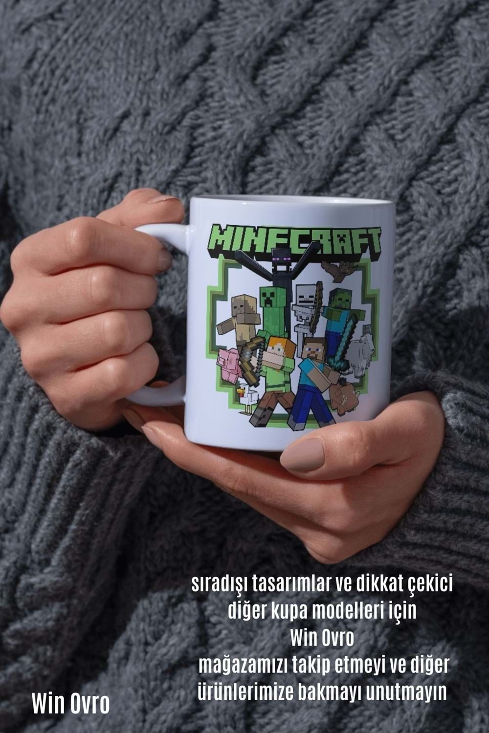 Win Ovro Premium Beyaz Porselen Hediye Çift Yön Baskılı Kupa Bardak - Minecraft 03