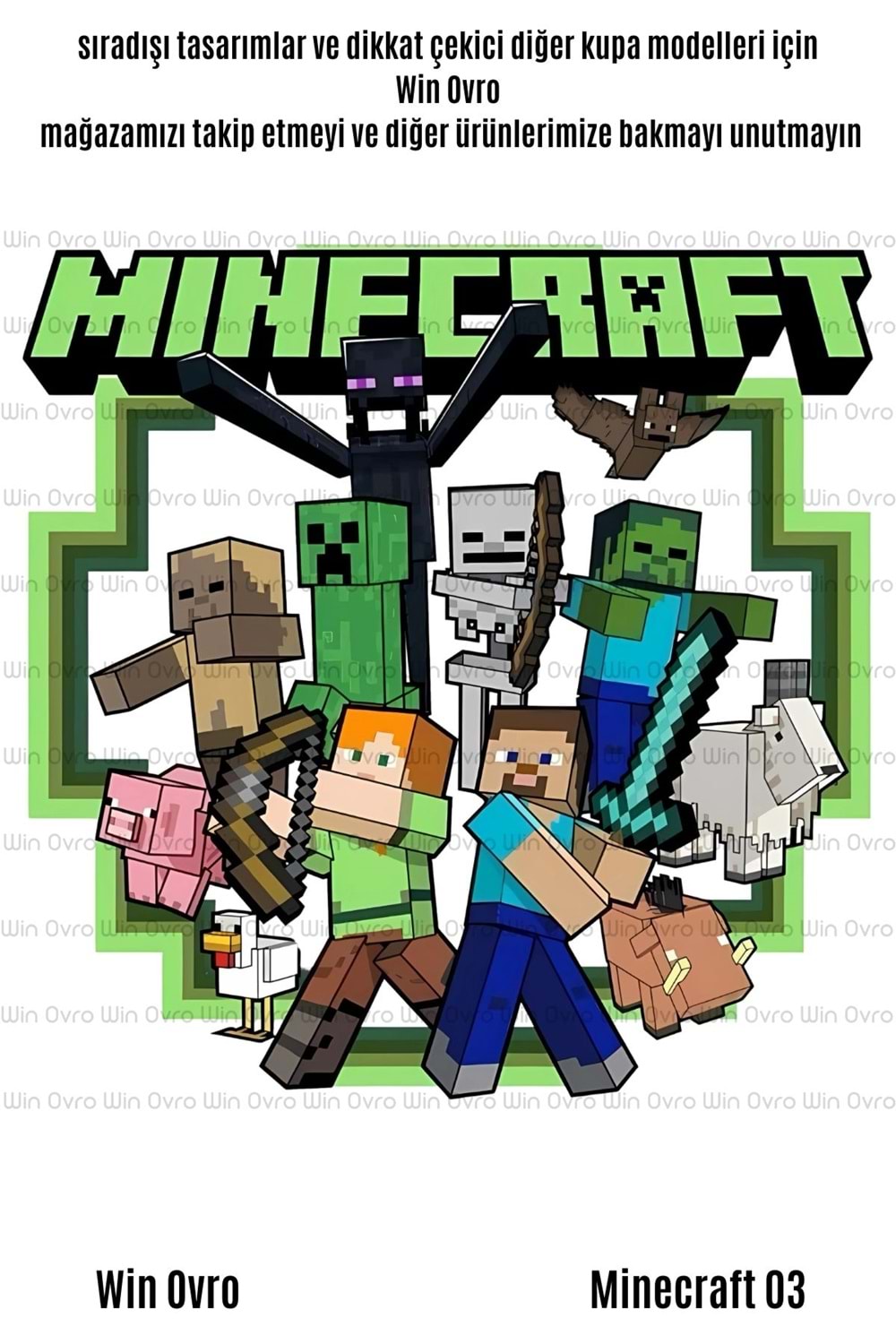 Win Ovro Premium Beyaz Porselen Hediye Çift Yön Baskılı Kupa Bardak - Minecraft 03