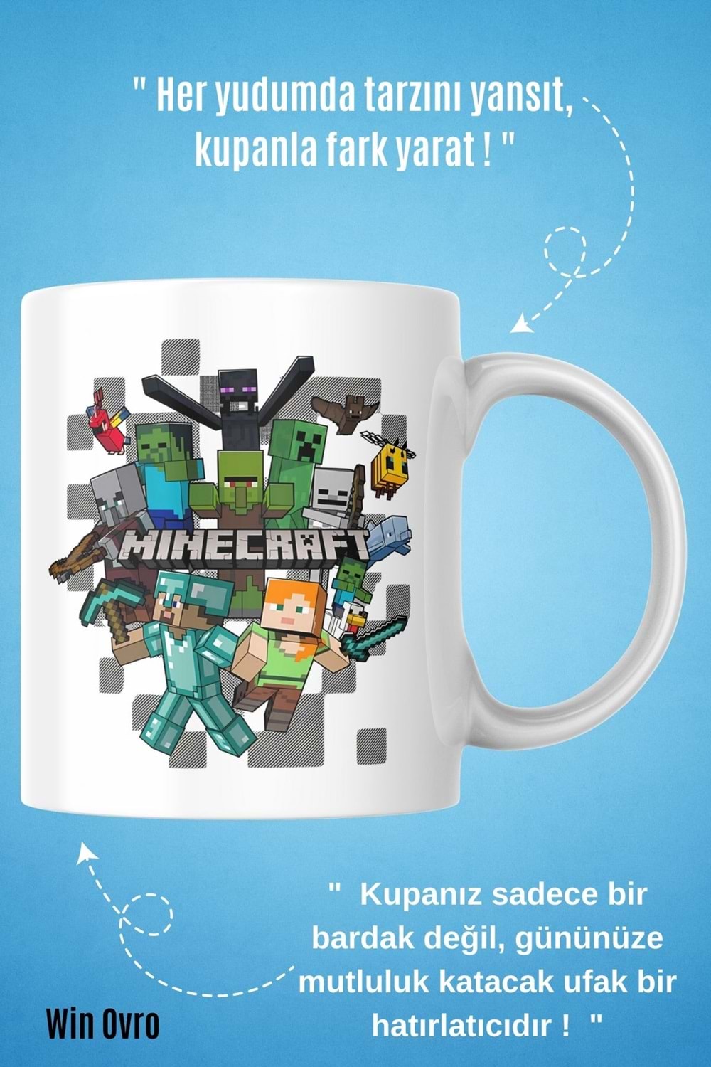 Win Ovro Premium Beyaz Porselen Hediye Çift Yön Baskılı Kupa Bardak - Minecraft 04