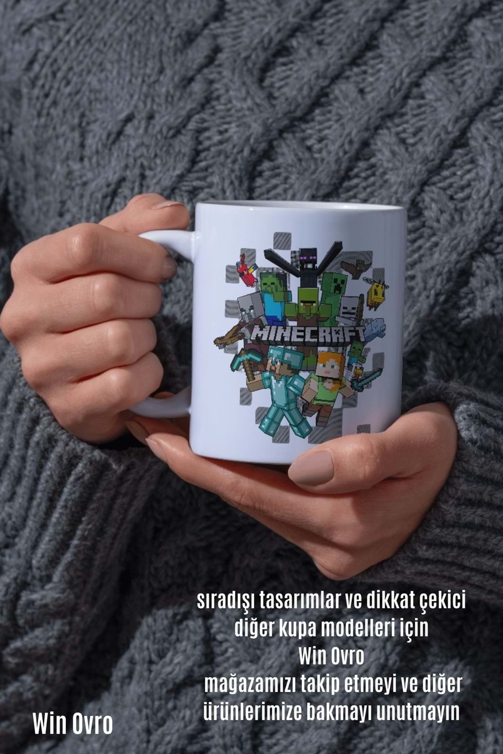 Win Ovro Premium Beyaz Porselen Hediye Çift Yön Baskılı Kupa Bardak - Minecraft 04