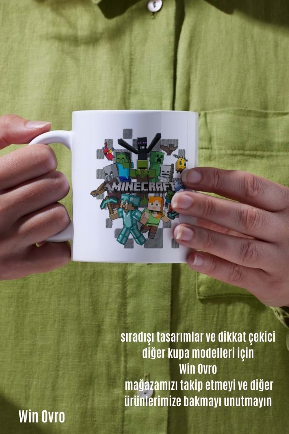 Win Ovro Premium Beyaz Porselen Hediye Çift Yön Baskılı Kupa Bardak - Minecraft 04
