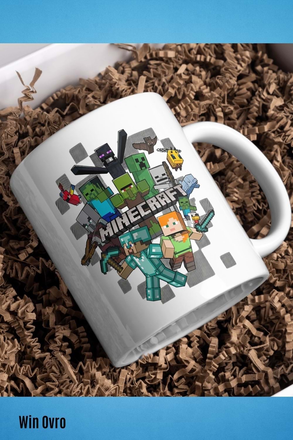 Win Ovro Premium Beyaz Porselen Hediye Çift Yön Baskılı Kupa Bardak - Minecraft 04