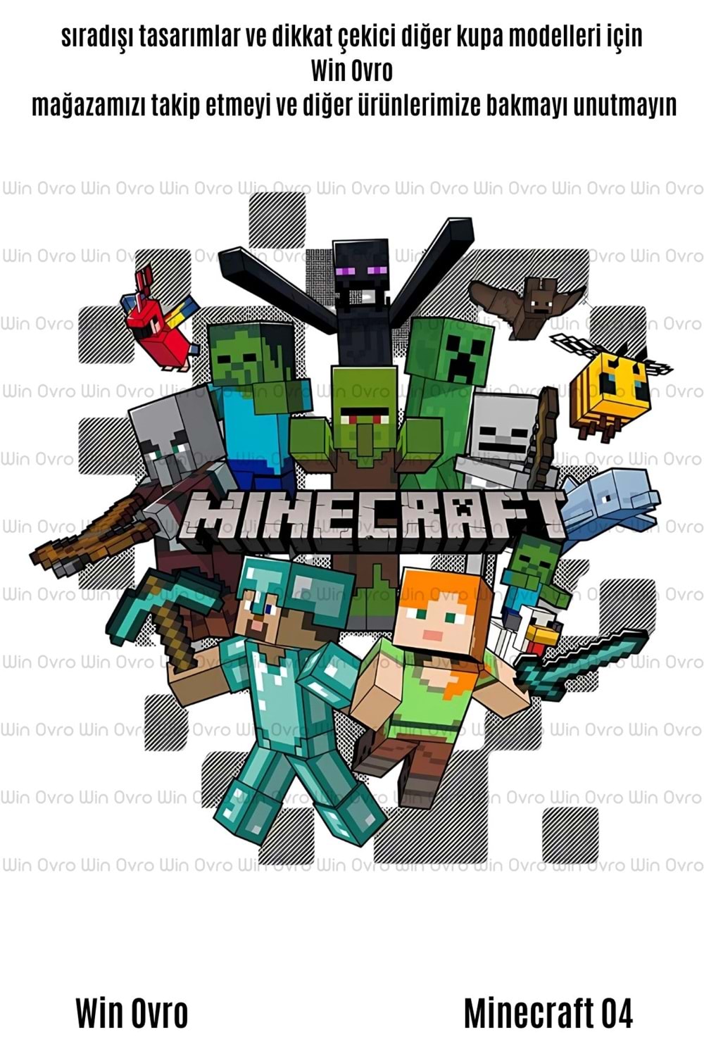 Win Ovro Premium Beyaz Porselen Hediye Çift Yön Baskılı Kupa Bardak - Minecraft 04