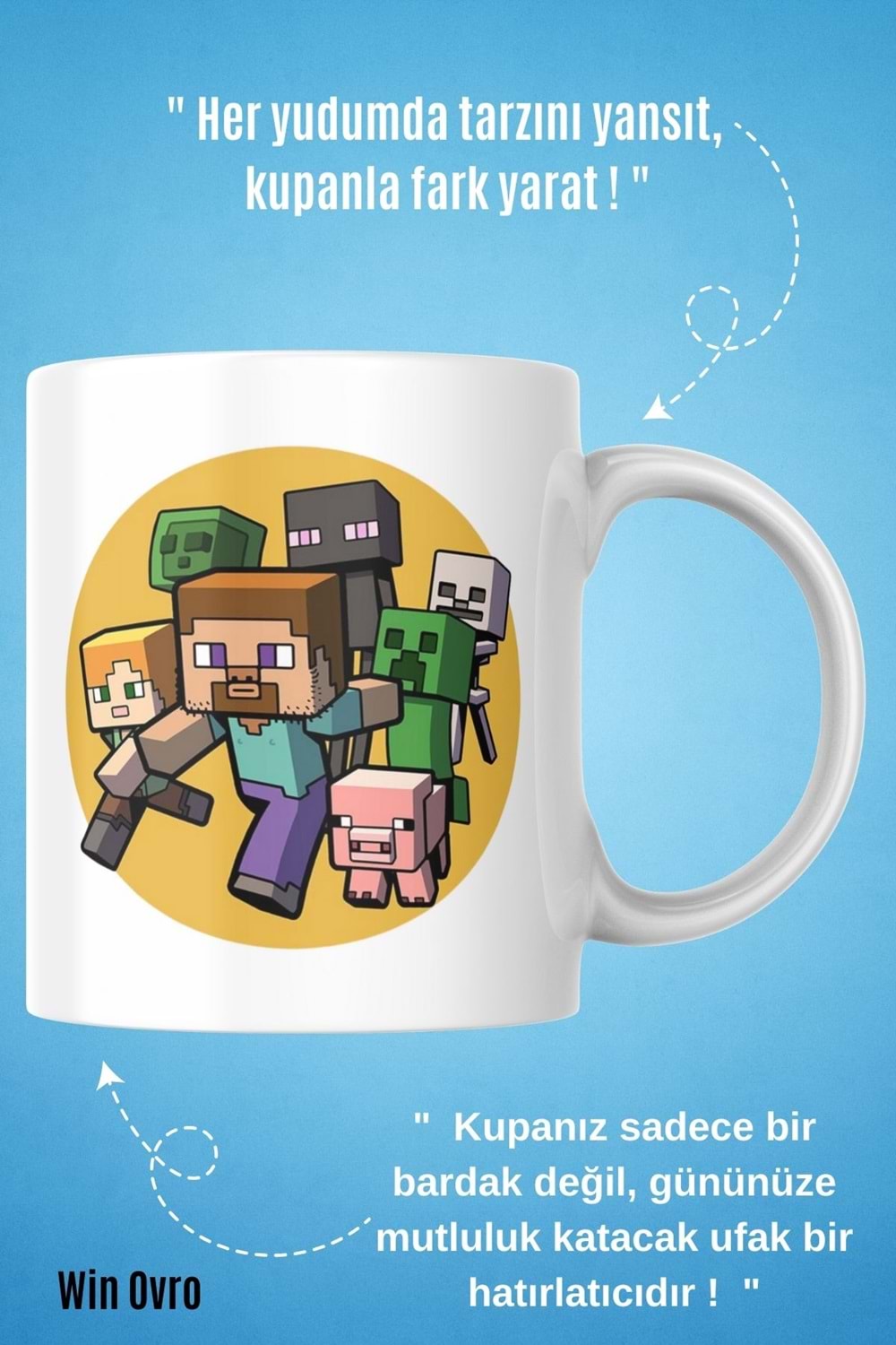Win Ovro Premium Beyaz Porselen Hediye Çift Yön Baskılı Kupa Bardak - Minecraft 05
