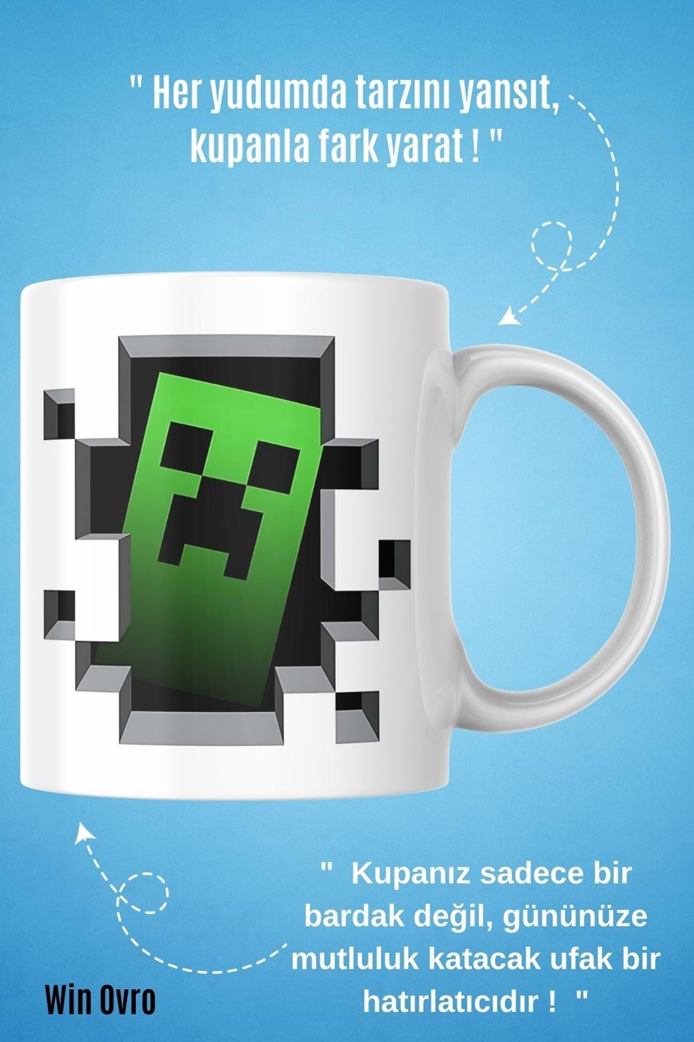 Win Ovro Premium Beyaz Porselen Hediye Çift Yön Baskılı Kupa Bardak - Minecraft 06
