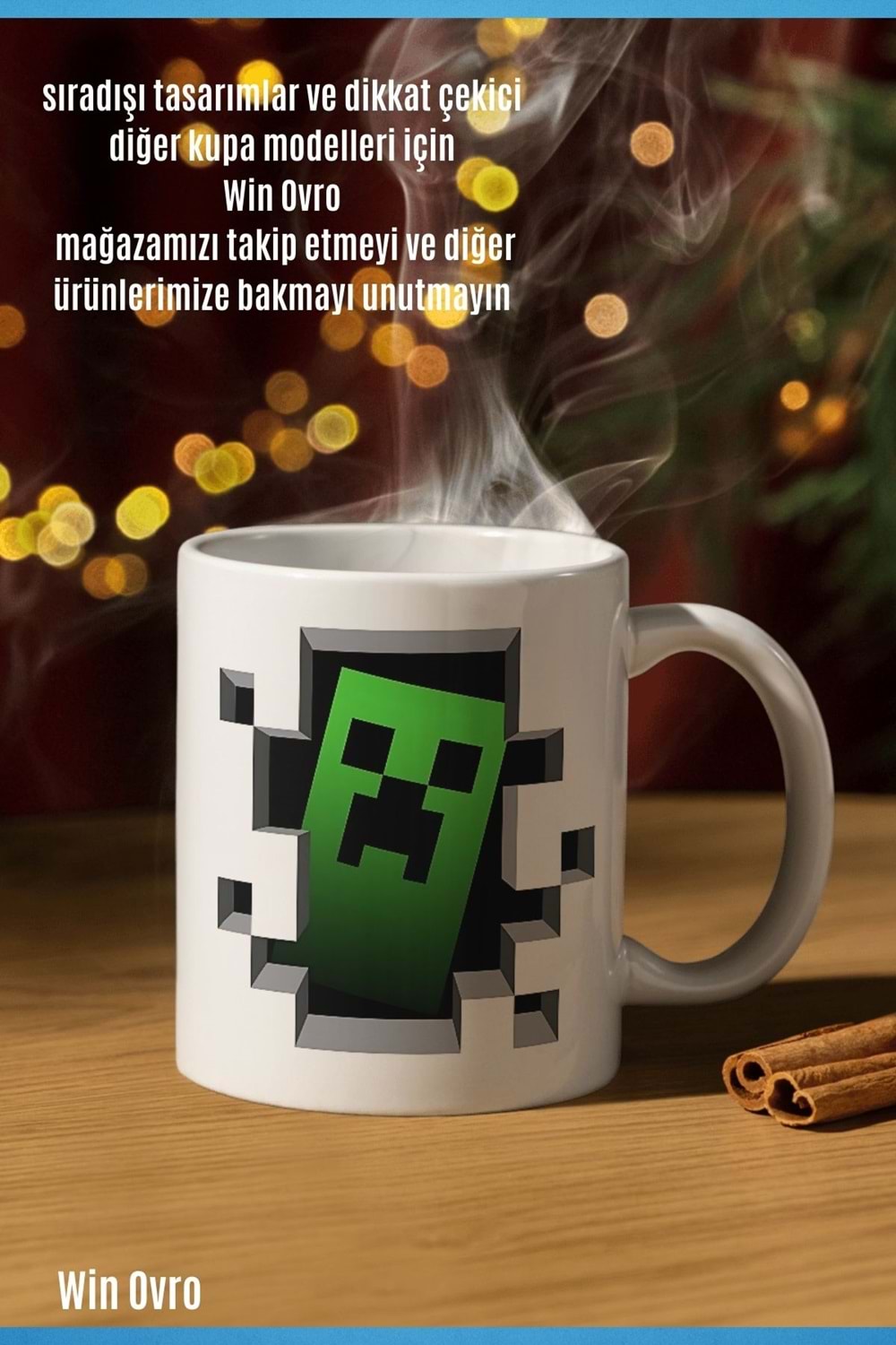 Win Ovro Premium Beyaz Porselen Hediye Çift Yön Baskılı Kupa Bardak - Minecraft 06