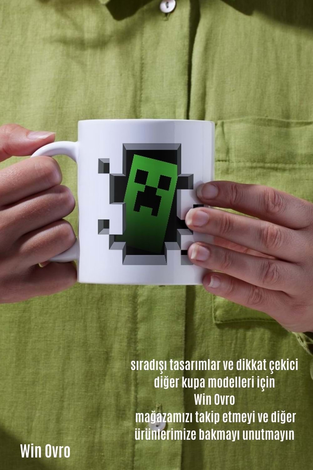 Win Ovro Premium Beyaz Porselen Hediye Çift Yön Baskılı Kupa Bardak - Minecraft 06