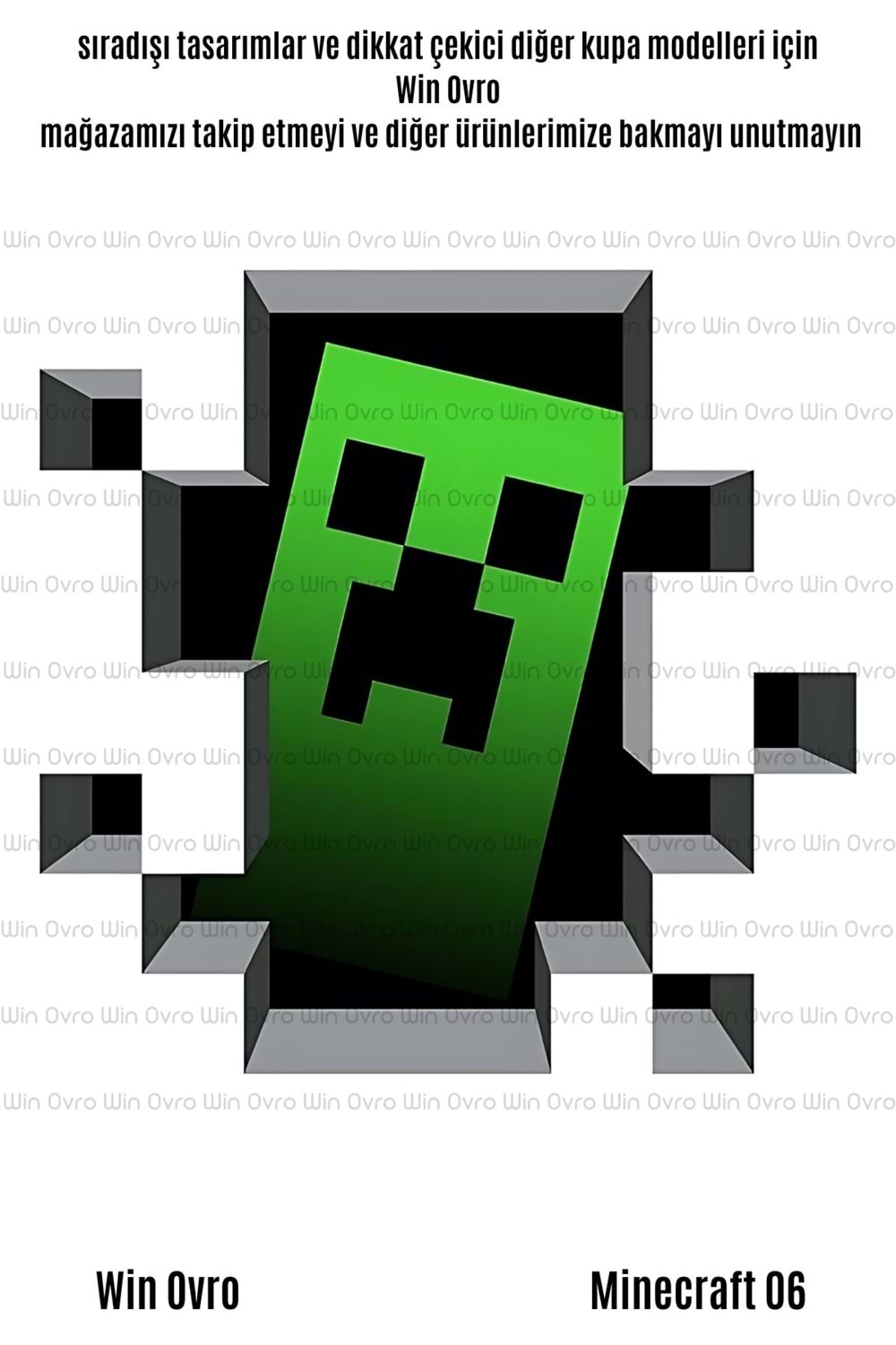 Win Ovro Premium Beyaz Porselen Hediye Çift Yön Baskılı Kupa Bardak - Minecraft 06