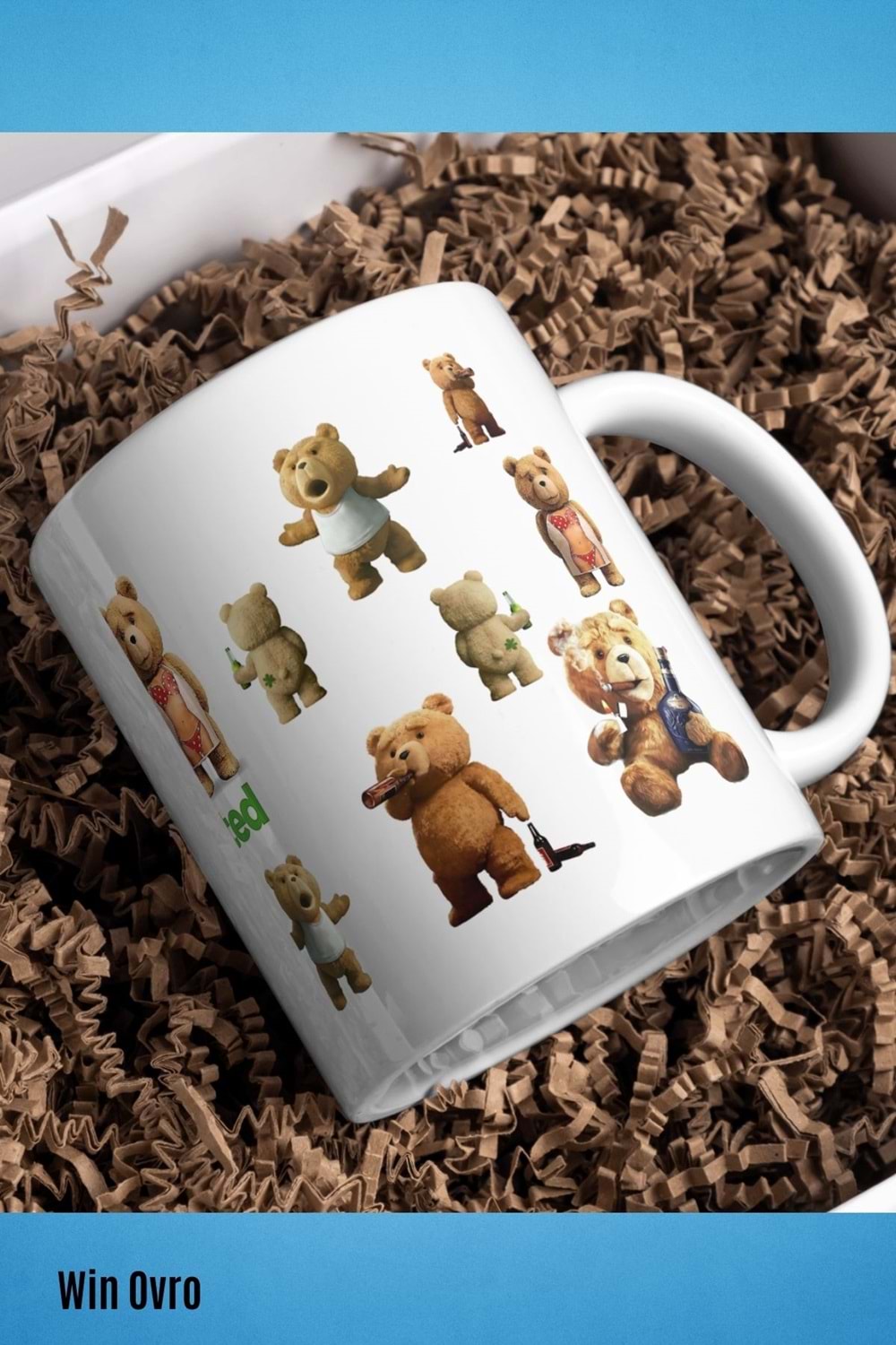 Win Ovro Premium Beyaz Porselen Hediye Çift Yön Baskılı Kupa Bardak - Ayı Teddy Bear 01