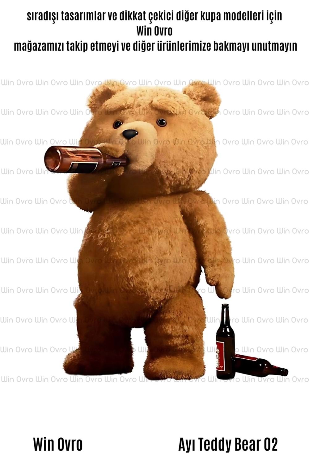 Win Ovro Premium Beyaz Porselen Hediye Çift Yön Baskılı Kupa Bardak - Ayı Teddy Bear 02