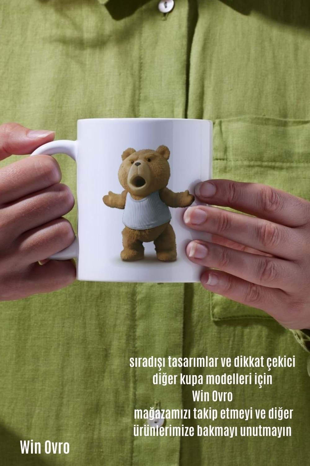 Win Ovro Premium Beyaz Porselen Hediye Çift Yön Baskılı Kupa Bardak - Ayı Teddy Bear 03
