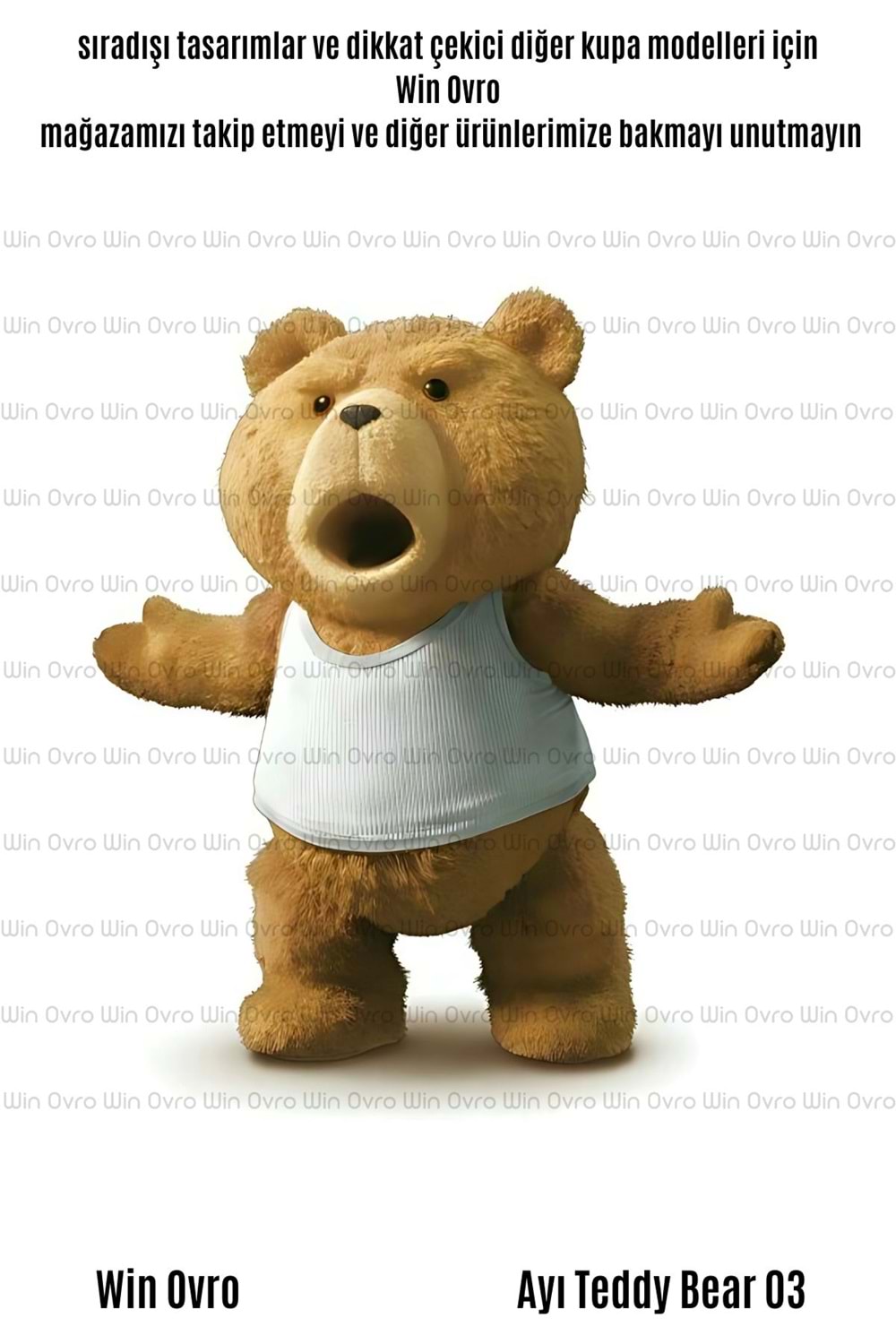 Win Ovro Premium Beyaz Porselen Hediye Çift Yön Baskılı Kupa Bardak - Ayı Teddy Bear 03