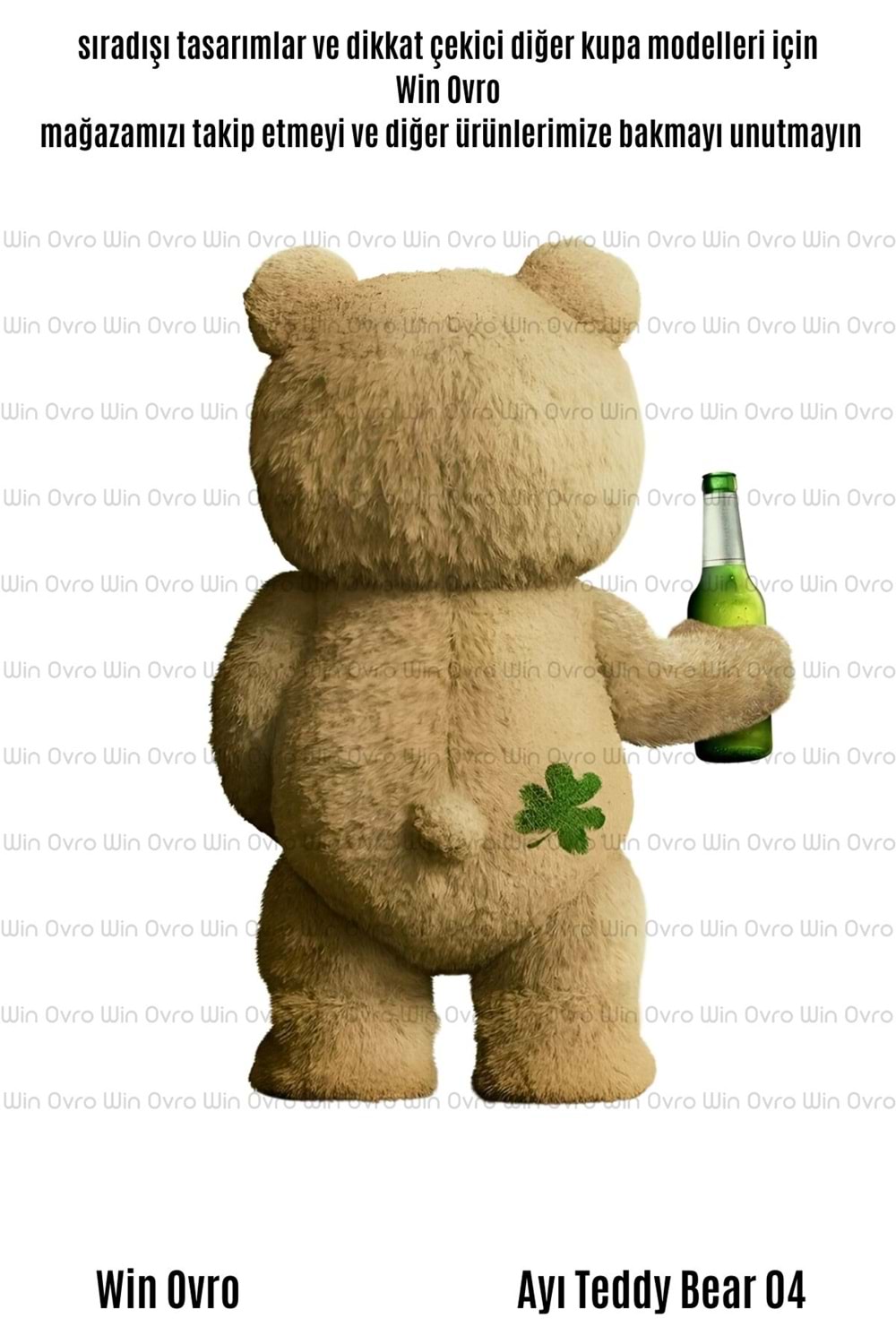 Win Ovro Premium Beyaz Porselen Hediye Çift Yön Baskılı Kupa Bardak - Ayı Teddy Bear 04