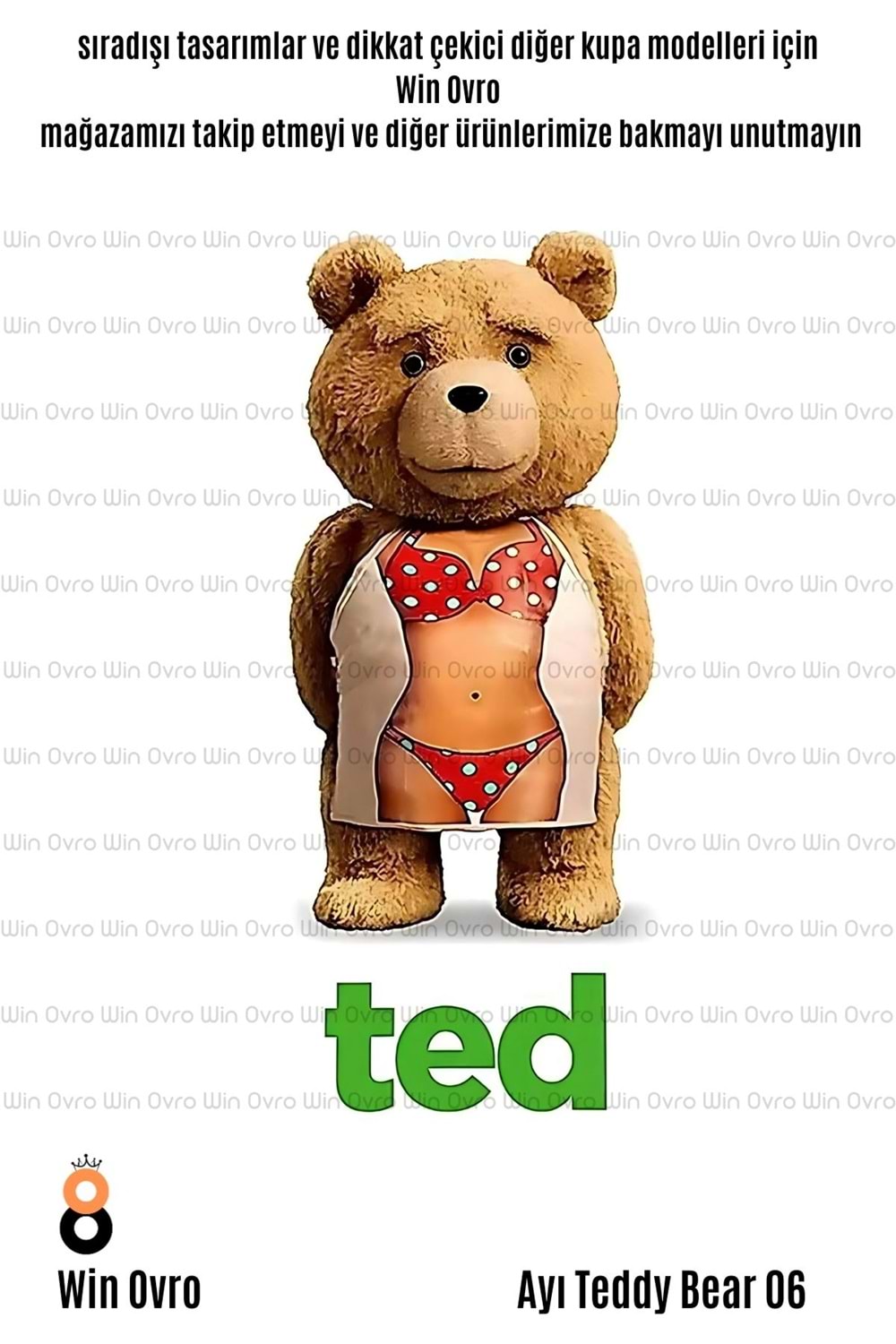 Win Ovro Premium Beyaz Porselen Hediye Çift Yön Baskılı Kupa Bardak - Ayı Teddy Bear 06