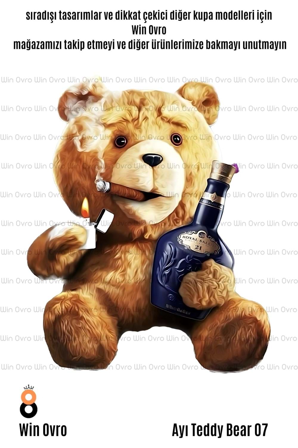 Win Ovro Premium Beyaz Porselen Hediye Çift Yön Baskılı Kupa Bardak - Ayı Teddy Bear 07