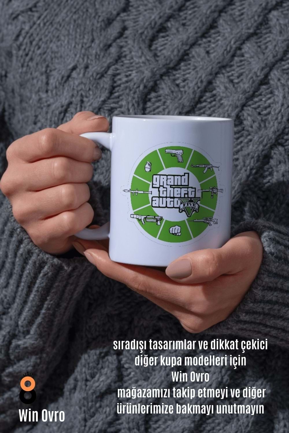 Win Ovro Premium Beyaz Porselen Hediye Çift Yön Baskılı Kupa Bardak - Grand Theft Auto Five V 5