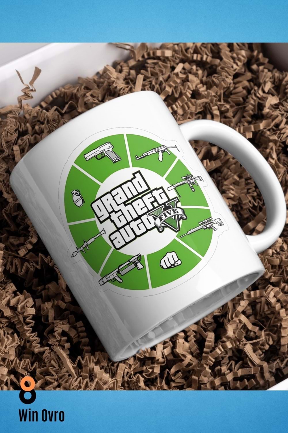 Win Ovro Premium Beyaz Porselen Hediye Çift Yön Baskılı Kupa Bardak - Grand Theft Auto Five V 5