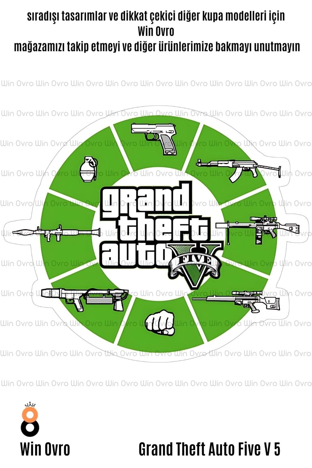 Win Ovro Premium Beyaz Porselen Hediye Çift Yön Baskılı Kupa Bardak - Grand Theft Auto Five V 5