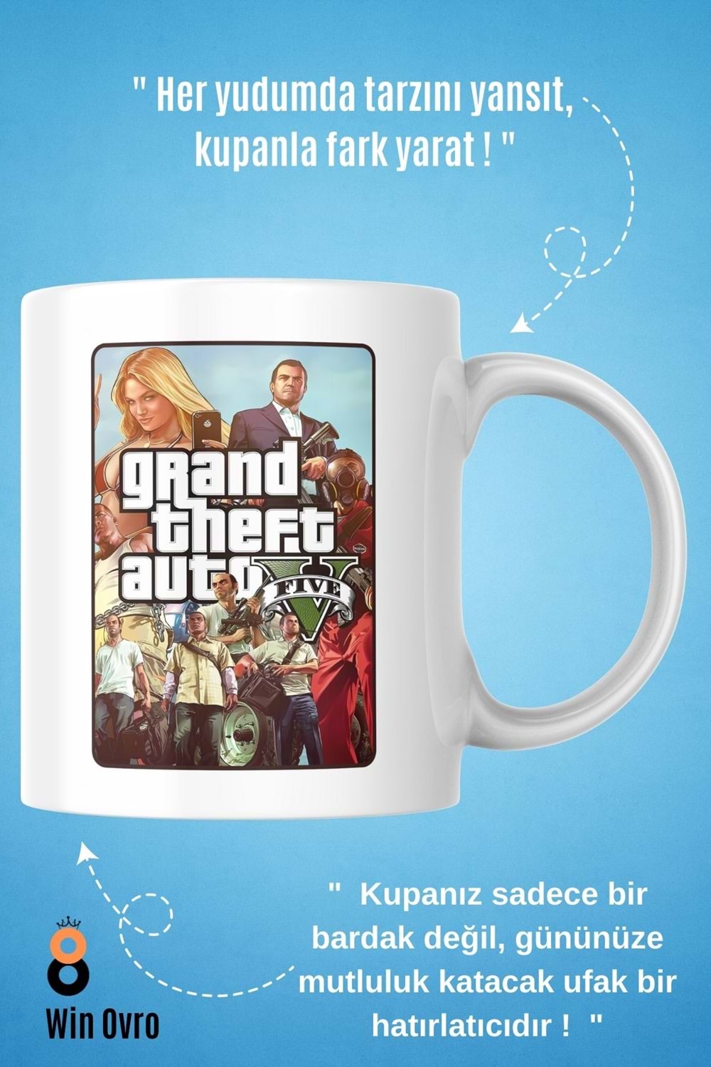 Win Ovro Premium Beyaz Porselen Hediye Çift Yön Baskılı Kupa Bardak - Grand Theft Auto Five V 5 - 01