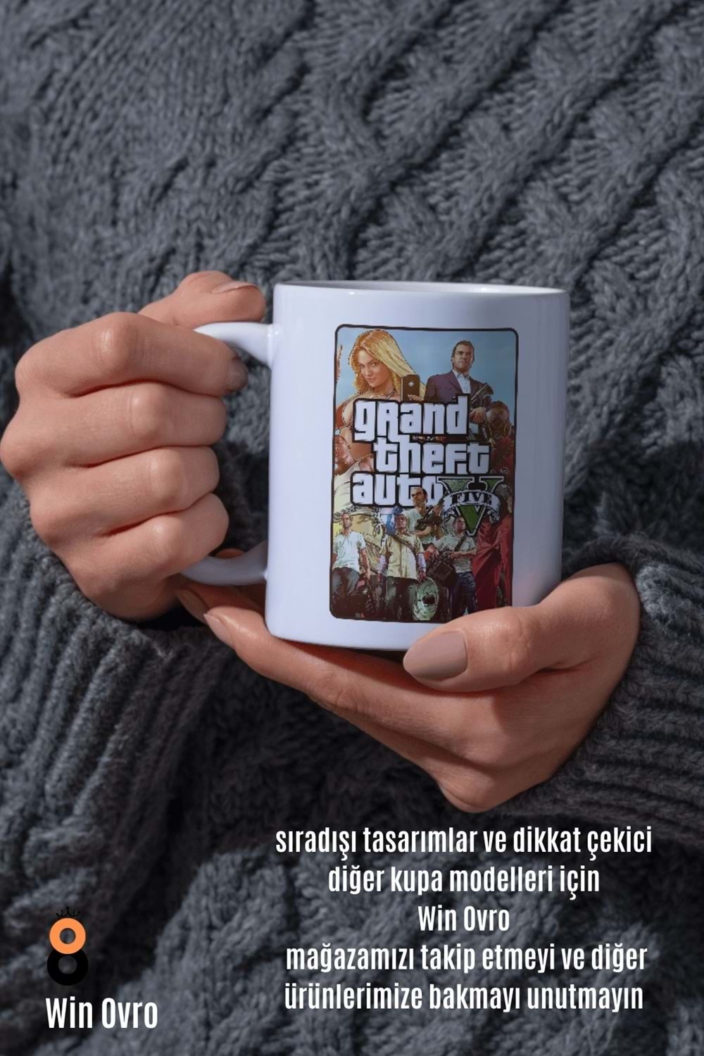 Win Ovro Premium Beyaz Porselen Hediye Çift Yön Baskılı Kupa Bardak - Grand Theft Auto Five V 5 - 01
