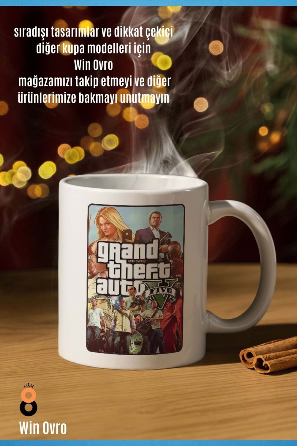 Win Ovro Premium Beyaz Porselen Hediye Çift Yön Baskılı Kupa Bardak - Grand Theft Auto Five V 5 - 01