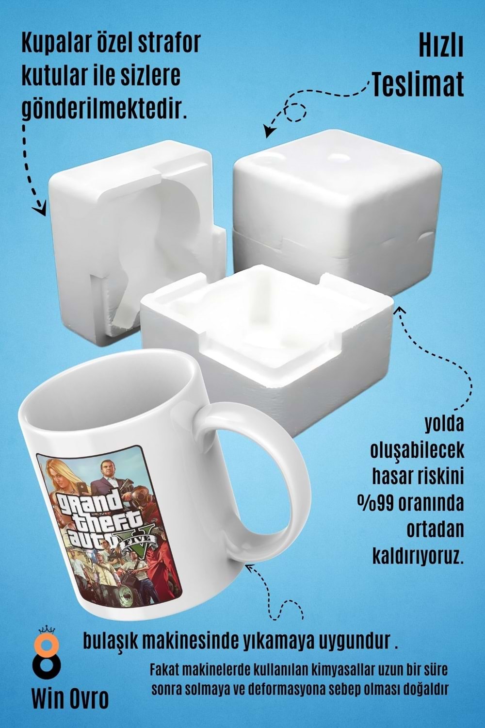 Win Ovro Premium Beyaz Porselen Hediye Çift Yön Baskılı Kupa Bardak - Grand Theft Auto Five V 5 - 01