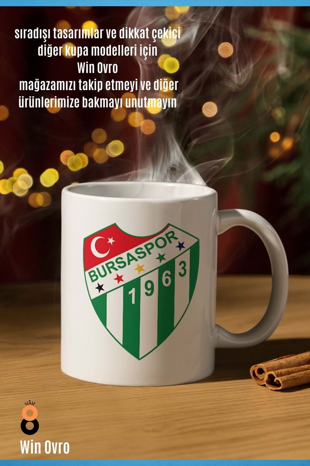 Win Ovro Premium Beyaz Porselen Hediye Çift Yön Baskılı Kupa Bardak - Bursa Spor Logo