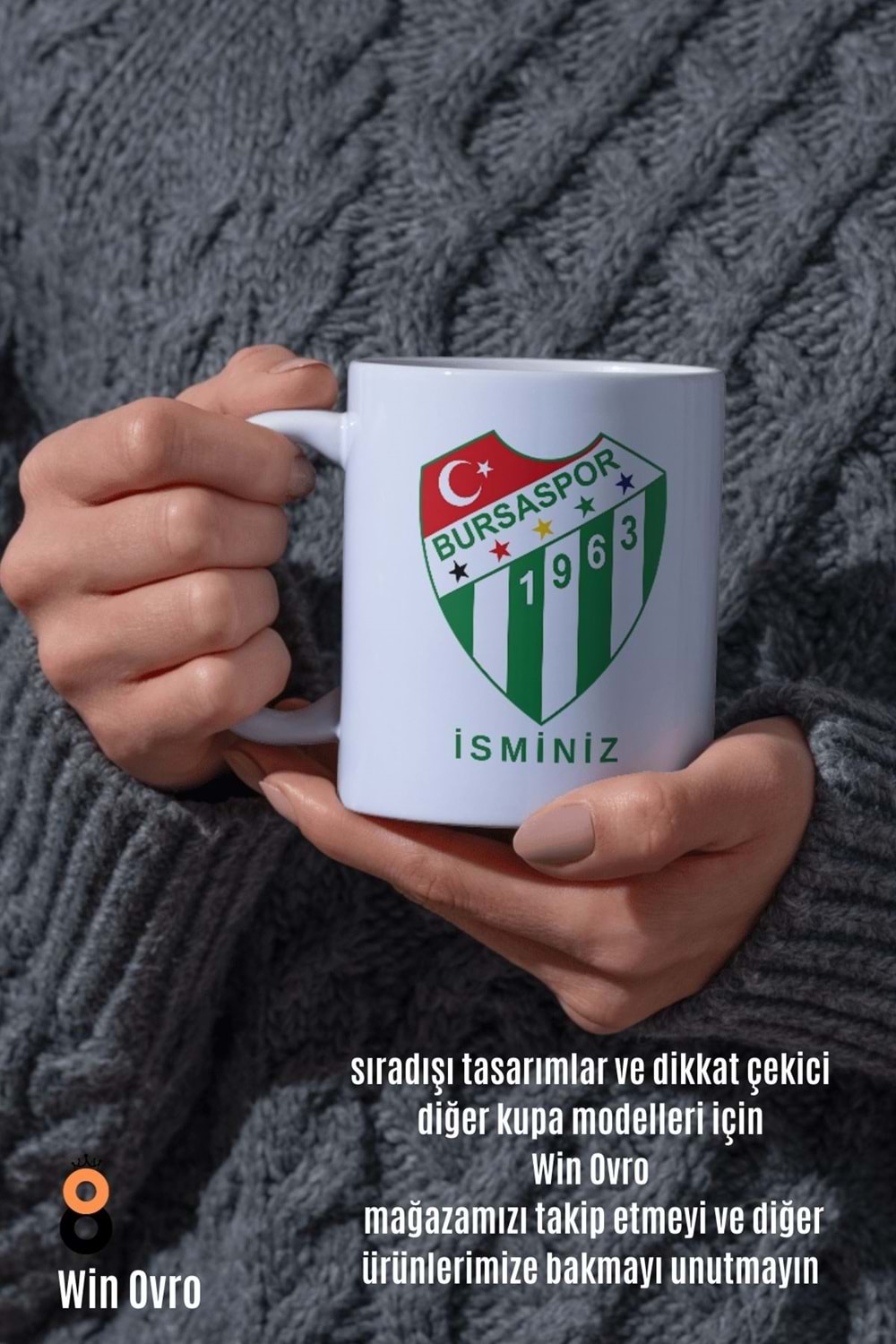 Win Ovro Premium Beyaz Porselen Hediye Çift Yön Baskılı Kupa Bardak - BursaSpor Kişiye Özel İsim