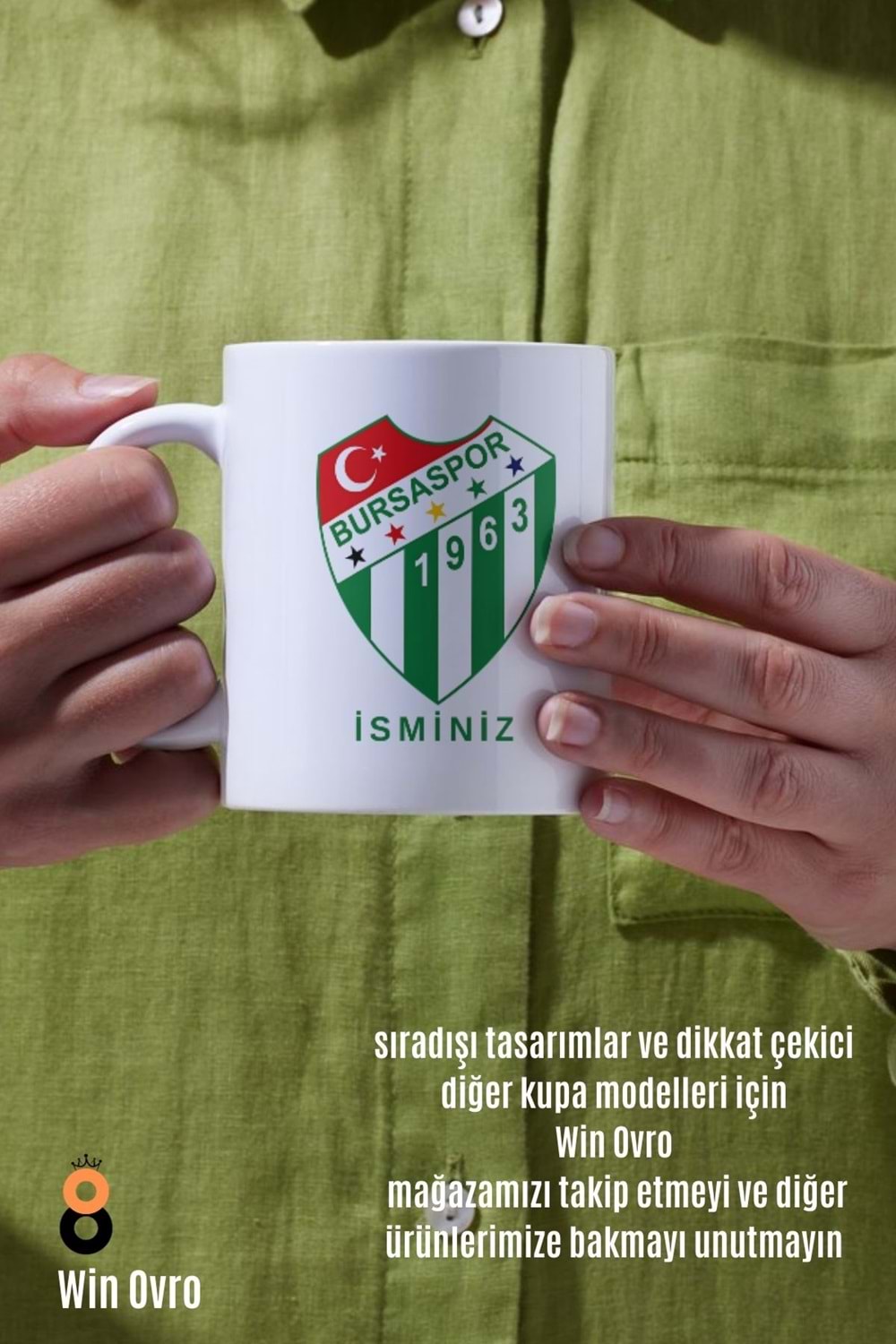 Win Ovro Premium Beyaz Porselen Hediye Çift Yön Baskılı Kupa Bardak - BursaSpor Kişiye Özel İsim