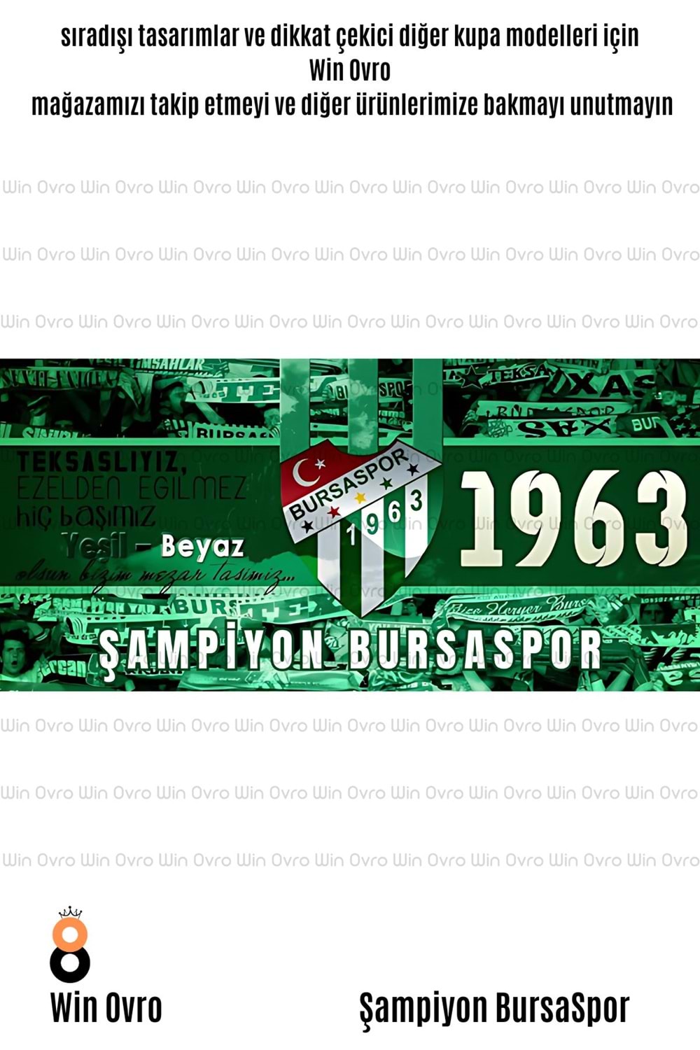 Win Ovro Premium Beyaz Porselen Hediye Çift Yön Baskılı Kupa Bardak - Şampiyon Bursaspor