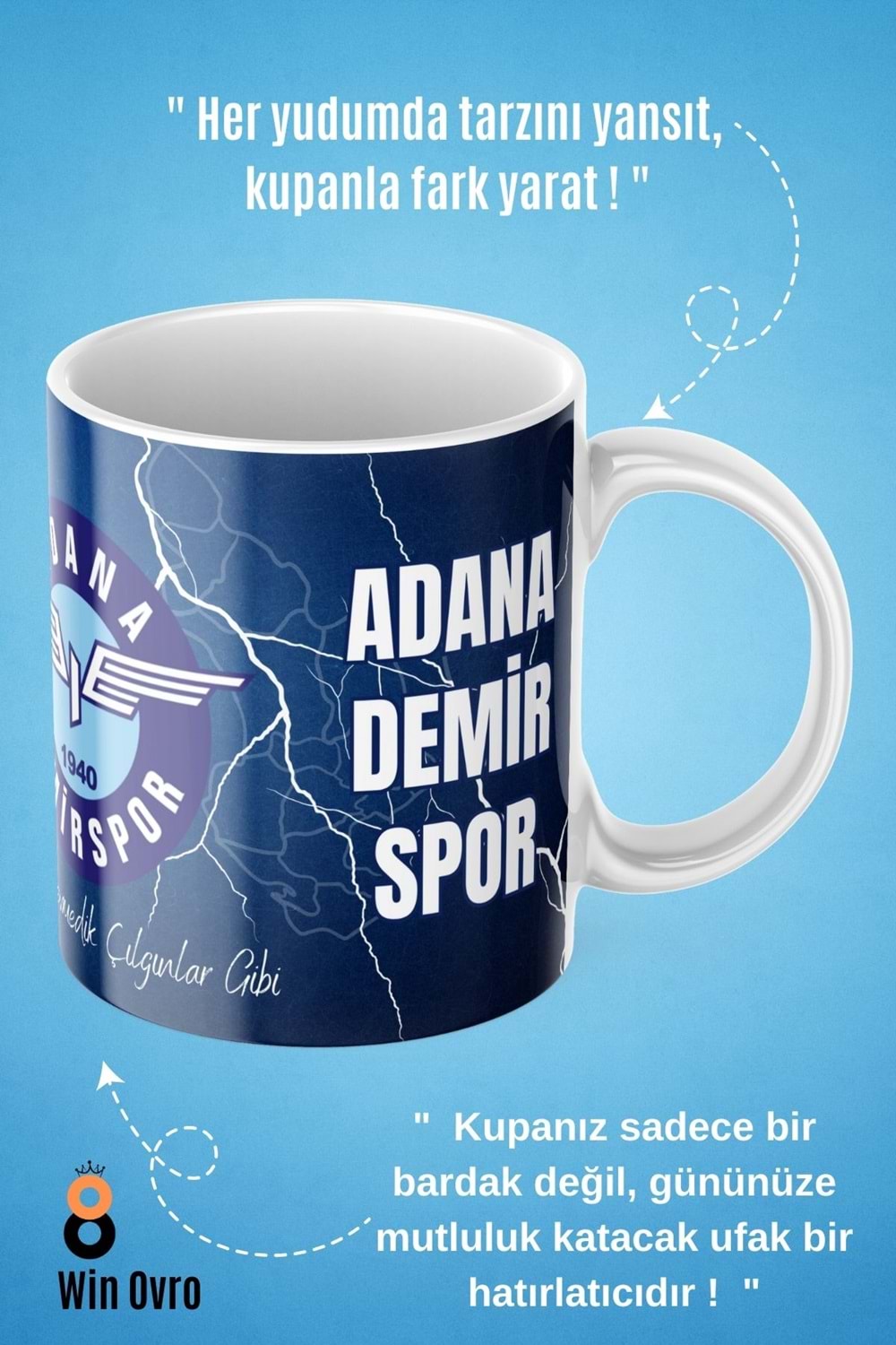 Win Ovro Premium Beyaz Porselen Hediye Çift Yön Baskılı Kupa Bardak - Adana Demirspor Taraftar
