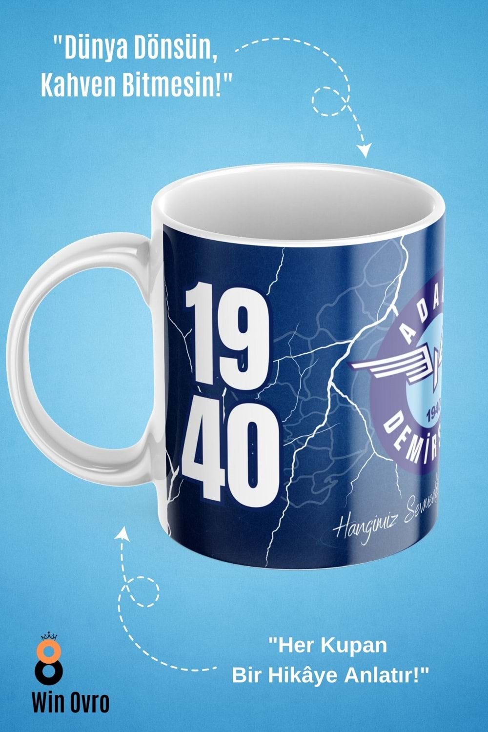 Win Ovro Premium Beyaz Porselen Hediye Çift Yön Baskılı Kupa Bardak - Adana Demirspor Taraftar