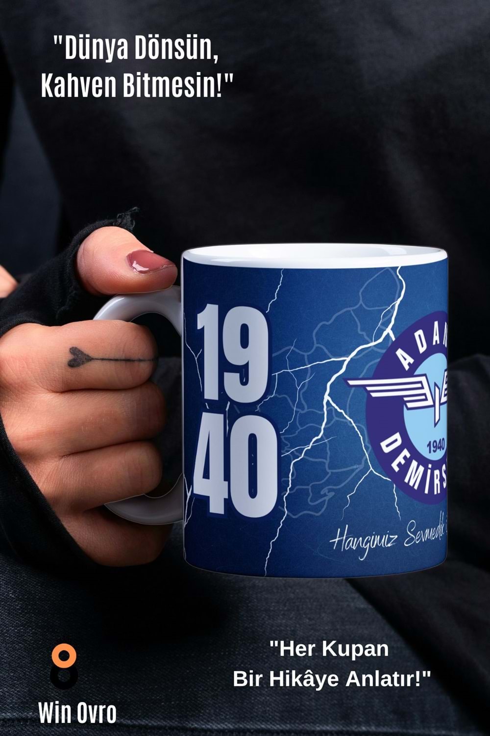 Win Ovro Premium Beyaz Porselen Hediye Çift Yön Baskılı Kupa Bardak - Adana Demirspor Taraftar