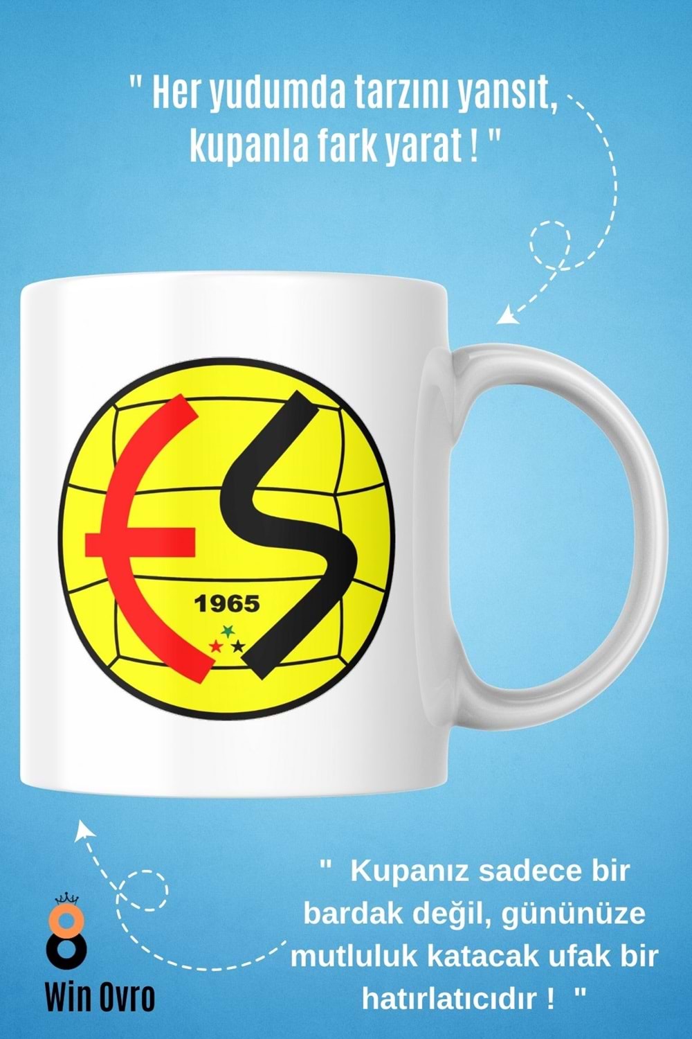 Win Ovro Premium Beyaz Porselen Hediye Çift Yön Baskılı Kupa Bardak - EskişehirSpor