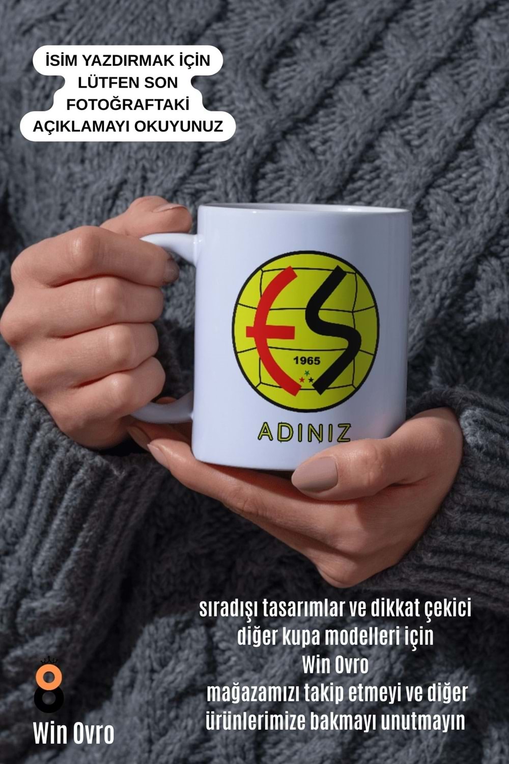 Win Ovro Premium Beyaz Porselen Hediye Çift Yön Baskılı Kupa Bardak - Eskişehirspor Kişiye Özel İsim