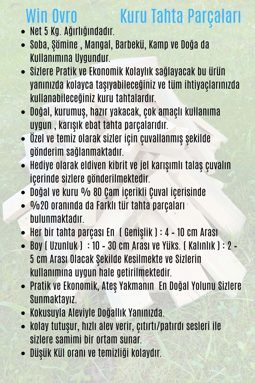 Win Ovro Yakacak Kuru Tahta Odun 5 Kg. Soba Semaver Şömine Mangal Kamp Doğa da Kullanmaya Uygun