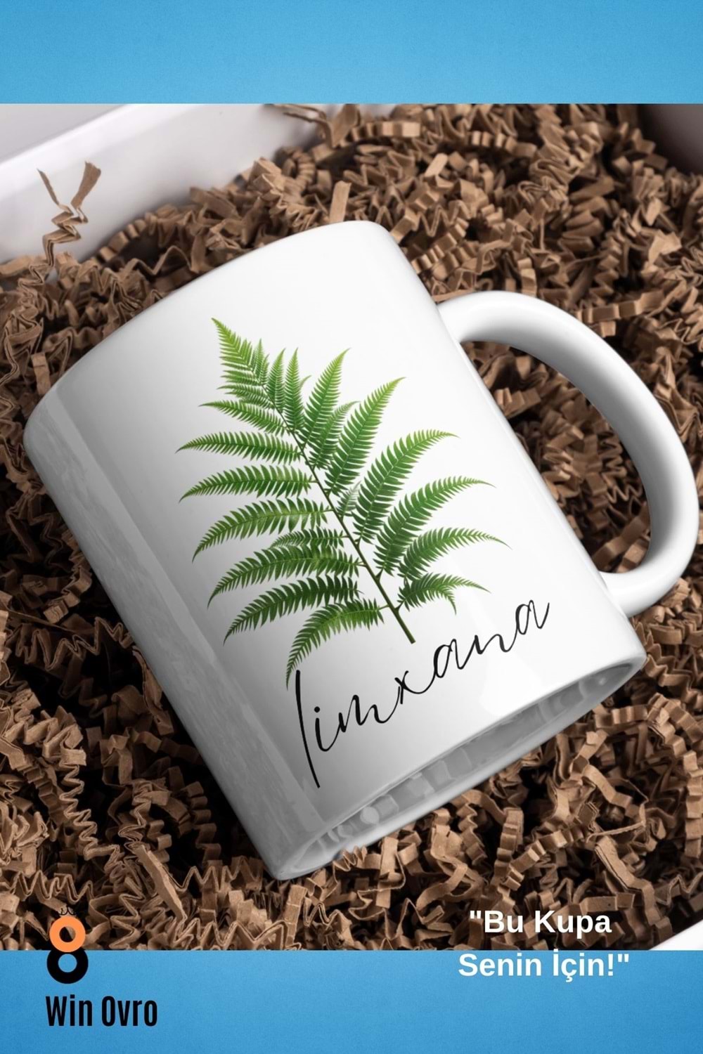 Win Ovro Premium Beyaz Porselen Hediye Çift Yön Baskılı Kupa Bardak - Eğrelti Otu Limhana Limxana