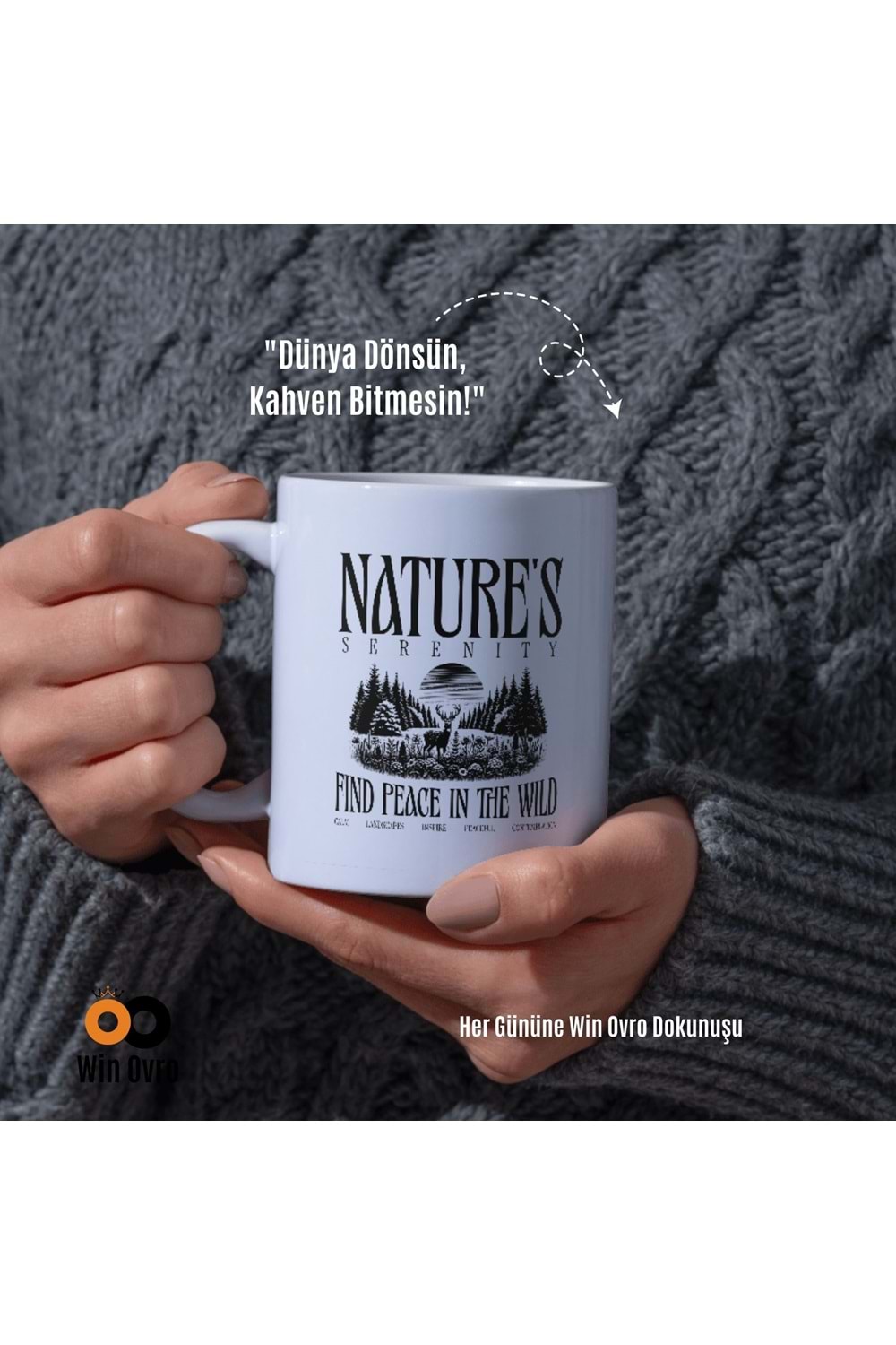 Win Ovro Premium Beyaz Porselen Hediye Çift Yön Baskılı Kupa Bardak - Nature s Serenity