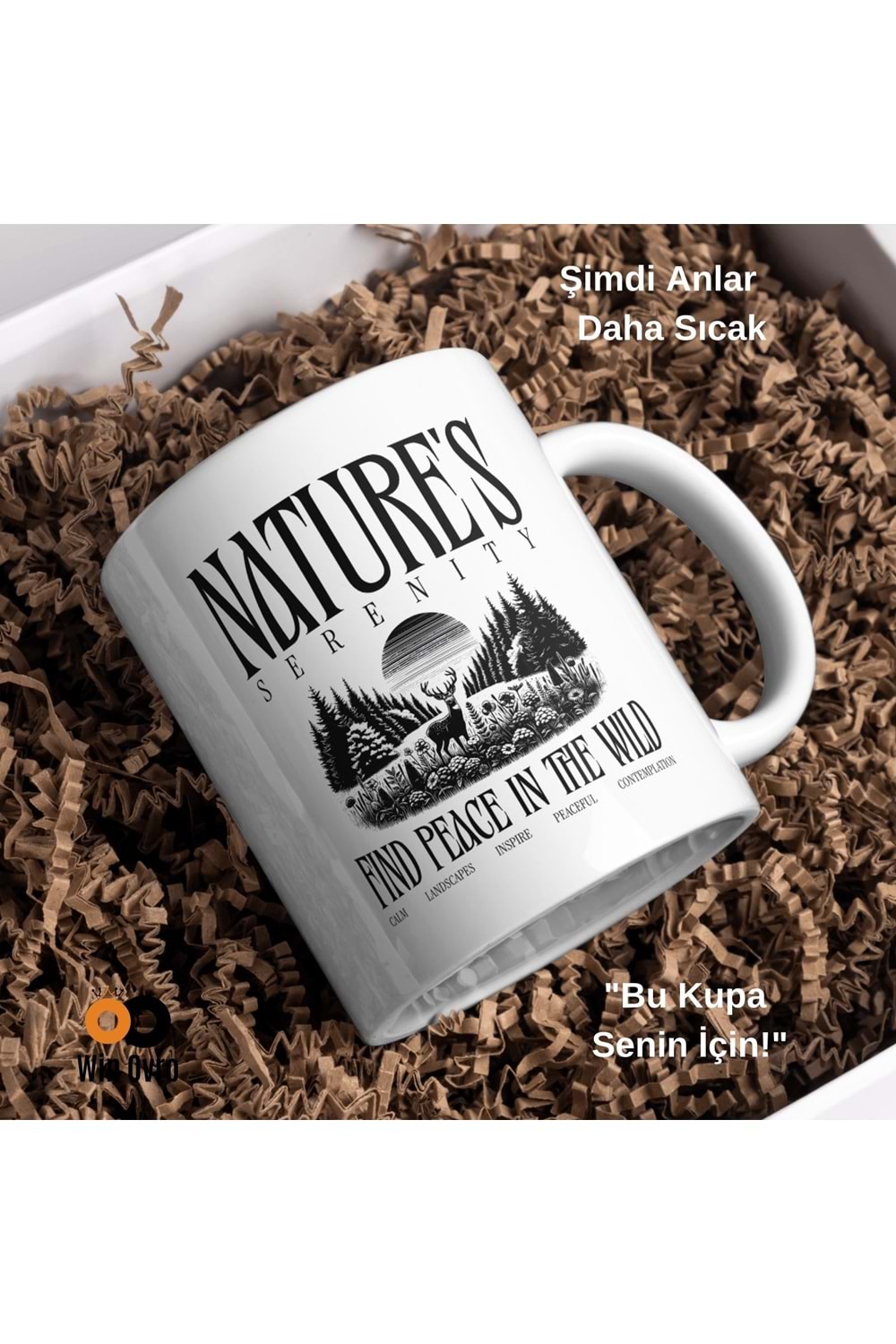 Win Ovro Premium Beyaz Porselen Hediye Çift Yön Baskılı Kupa Bardak - Nature s Serenity