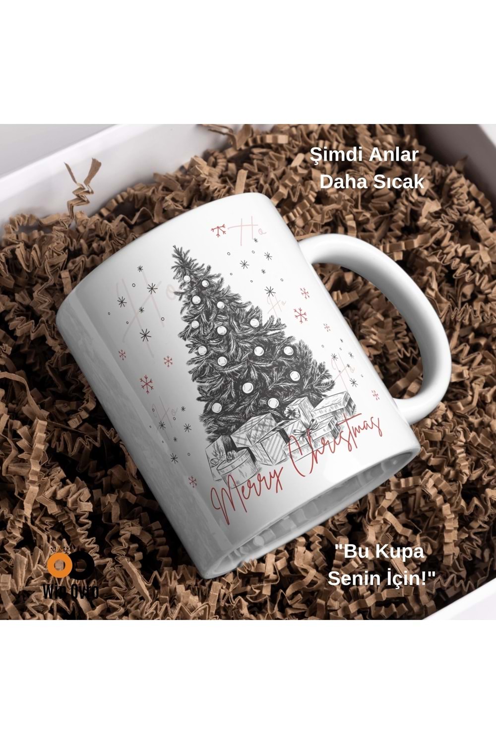 Win Ovro Premium Beyaz Porselen Hediye Çift Yön Baskılı Kupa Bardak - Merry Christmas Happy New Ye