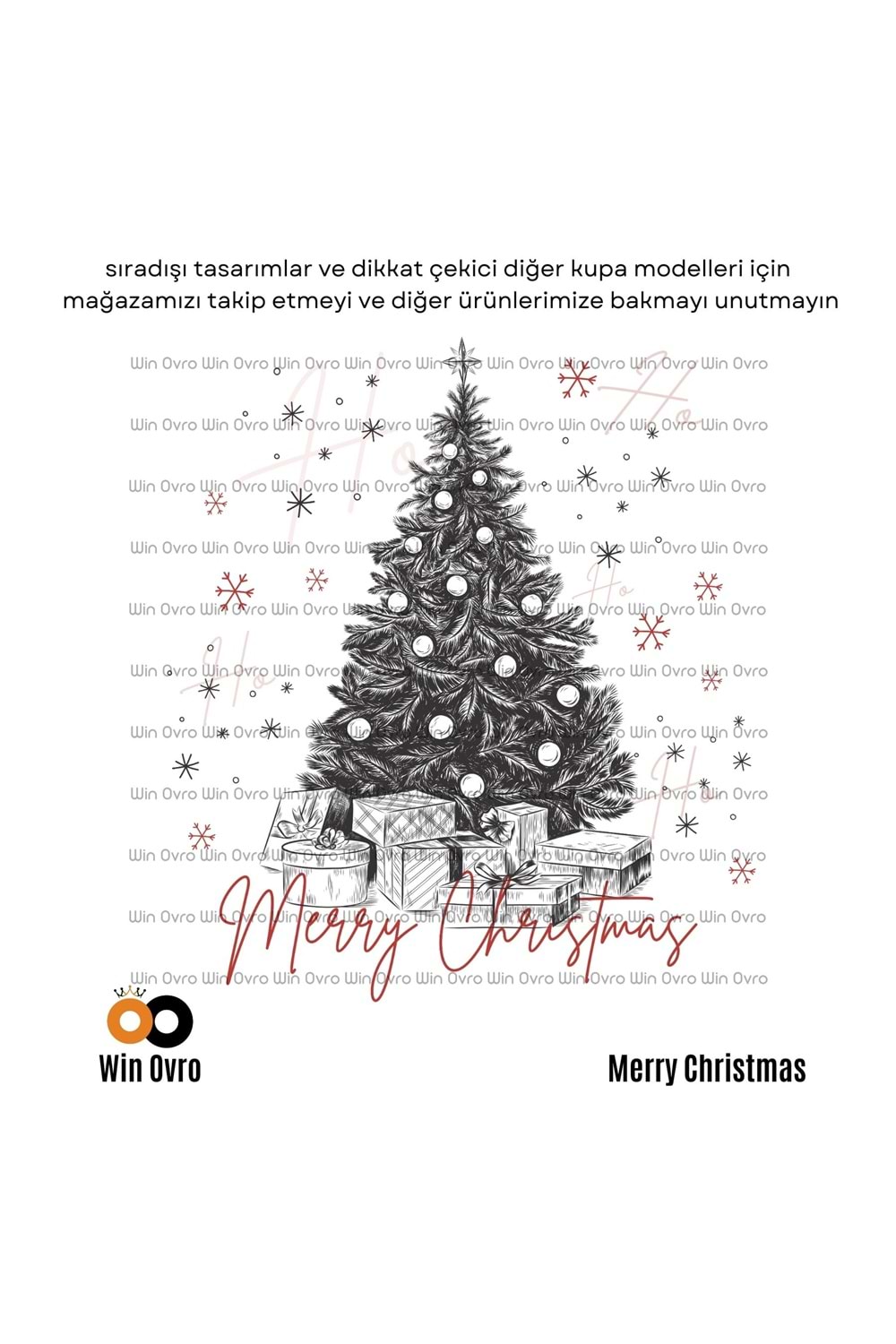 Win Ovro Premium Beyaz Porselen Hediye Çift Yön Baskılı Kupa Bardak - Merry Christmas Happy New Ye