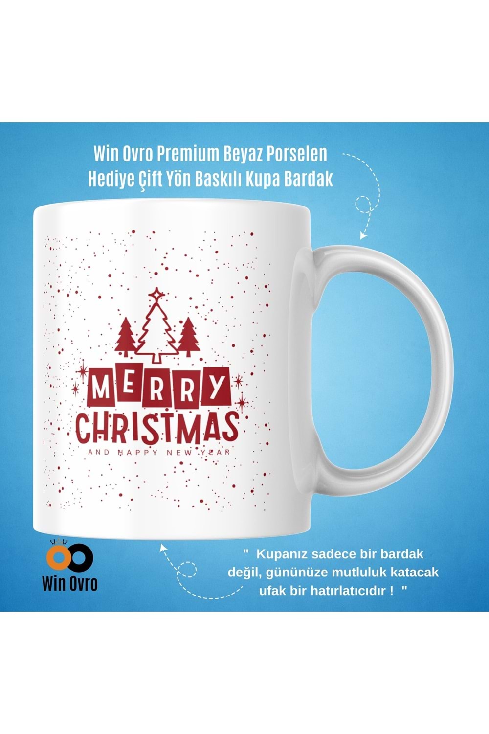 Win Ovro Premium Beyaz Porselen Hediye Çift Yön Baskılı Kupa Bardak - Merry Christmas Happy New 1