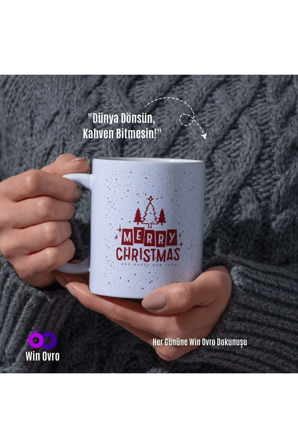 Win Ovro Premium Beyaz Porselen Hediye Çift Yön Baskılı Kupa Bardak - Merry Christmas Happy New 1