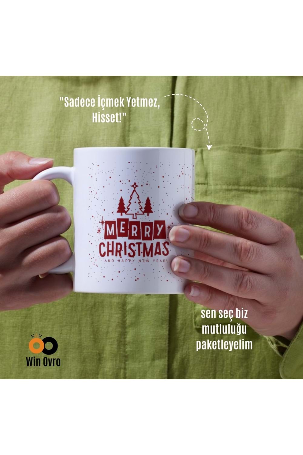 Win Ovro Premium Beyaz Porselen Hediye Çift Yön Baskılı Kupa Bardak - Merry Christmas Happy New 1