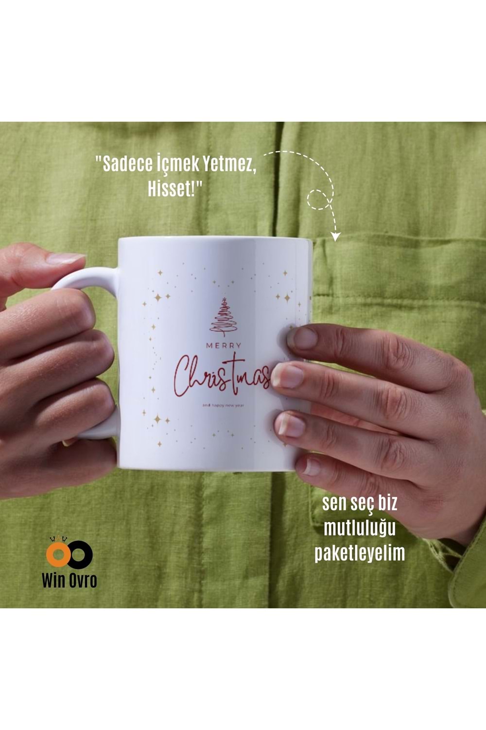 Win Ovro Premium Beyaz Porselen Hediye Çift Yön Baskılı Kupa Bardak - Merry Christmas Happy New 2
