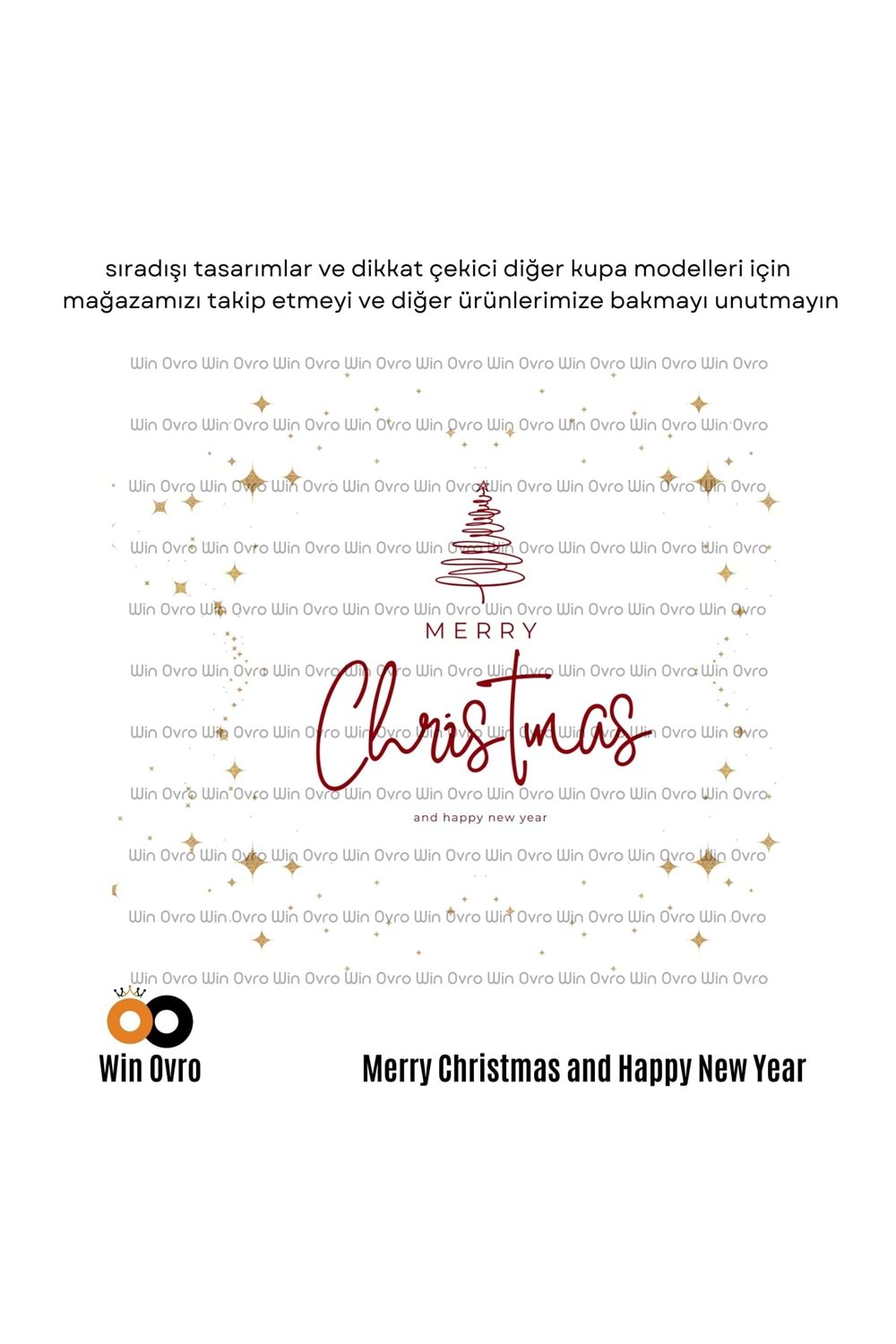 Win Ovro Premium Beyaz Porselen Hediye Çift Yön Baskılı Kupa Bardak - Merry Christmas Happy New 2