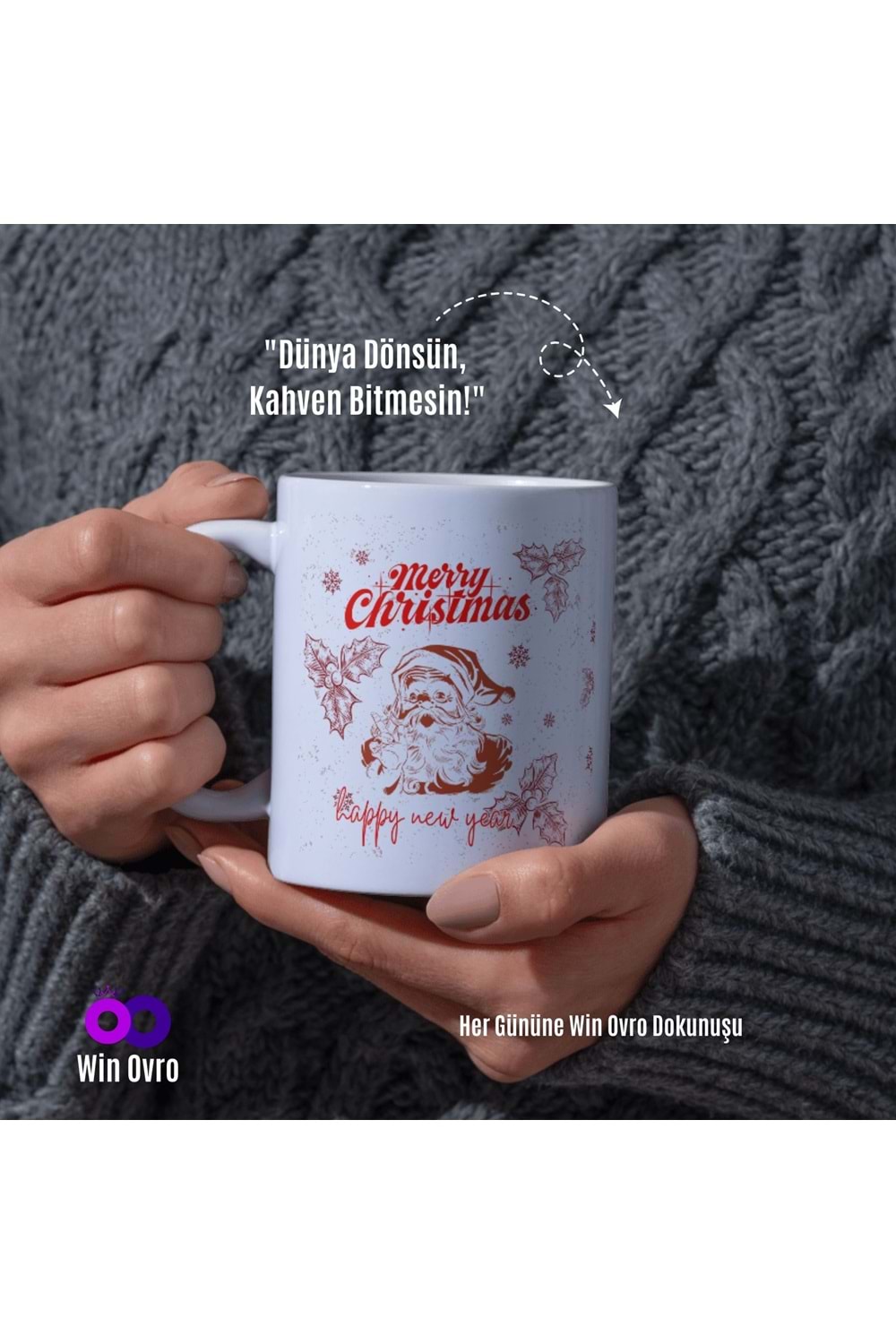 Win Ovro Premium Beyaz Porselen Hediye Çift Yön Baskılı Kupa Bardak - Merry Christmas Happy New 3